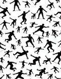 Black Silhouette Figures Dynamic Movement Rug