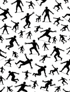 Black Silhouette Figures Dynamic Movement Rug