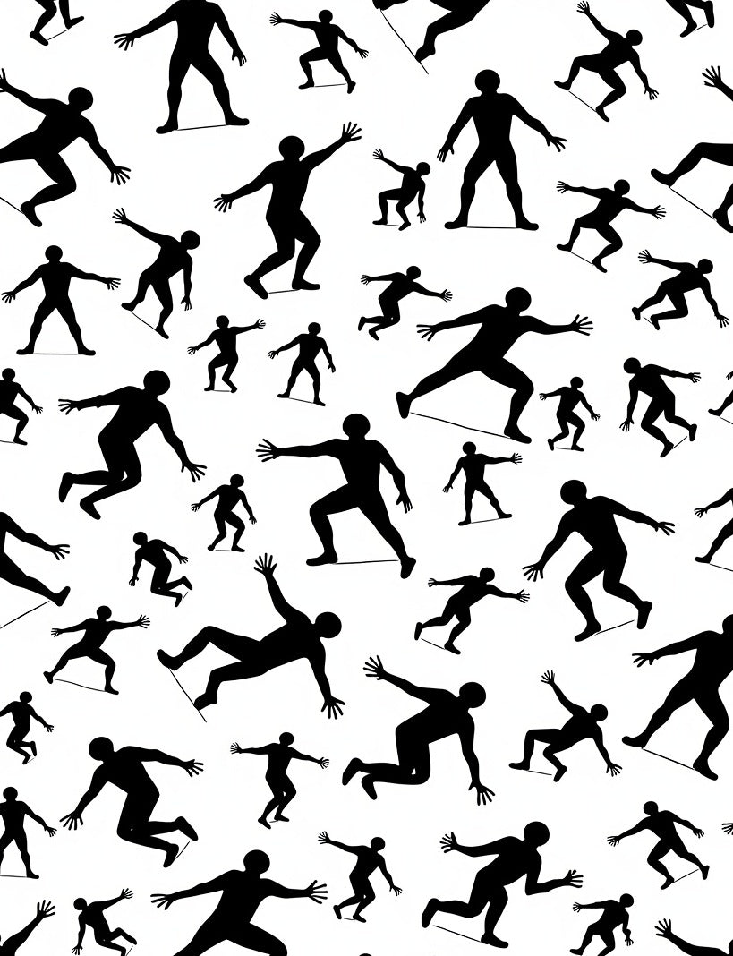 Black Silhouette Figures Dynamic Movement Rug