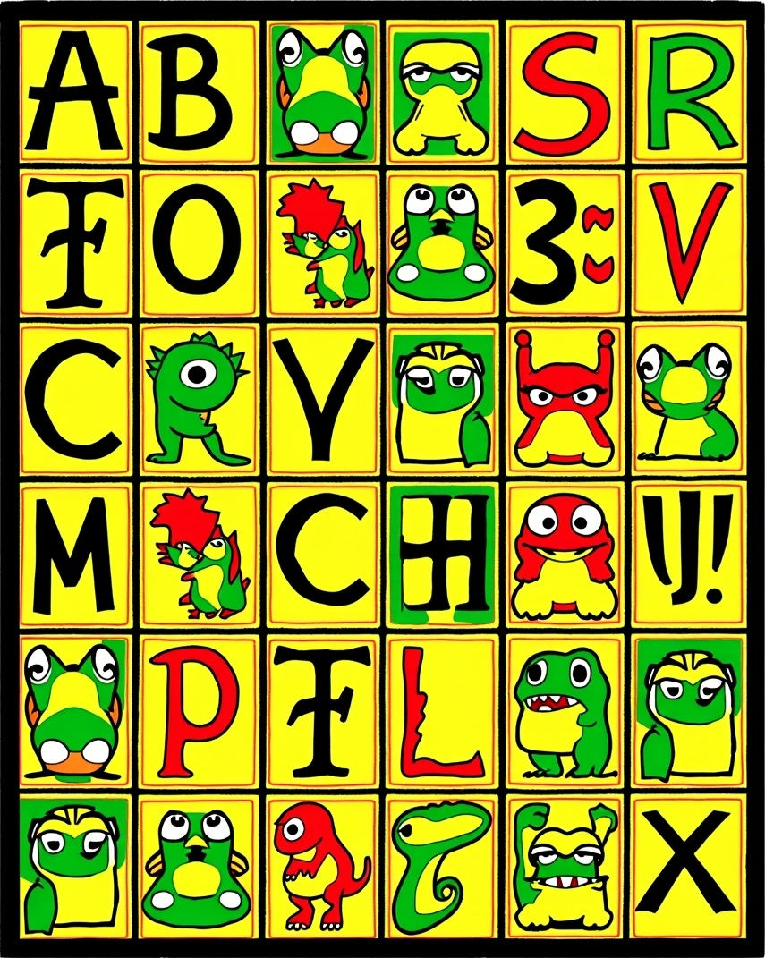 Alphabet Monsters Yellow Green Red Rug