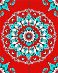 Red Teal White Floral Mandala Rug