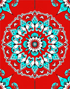 Red Teal White Floral Mandala Rug