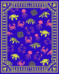 Blue Yellow Sea Creatures Scallop Border Rug