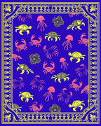 Blue Yellow Sea Creatures Scallop Border Rug