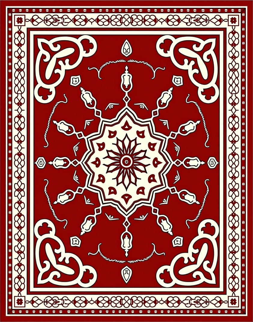 Crimson Cream Floral Octagon Medallion Rug