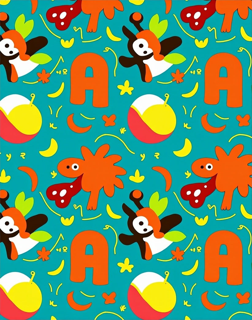 Whimsical Orange Creatures Alphabet Rug