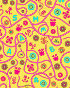 Bright Yellow With Pink Abstract Figures Rug