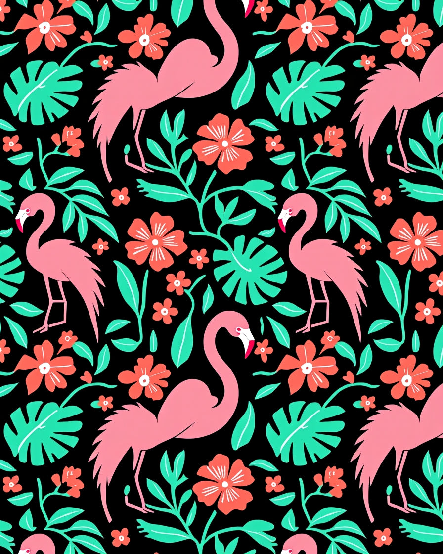 Pink Flamingo Tropical Garden Rug