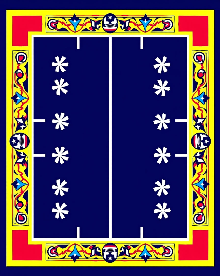 Vibrant Blue Red Yellow Star Border Rug
