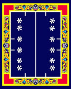 Vibrant Blue Red Yellow Star Border Rug
