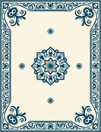 Deep Blue Ornate Floral Medallion Rug