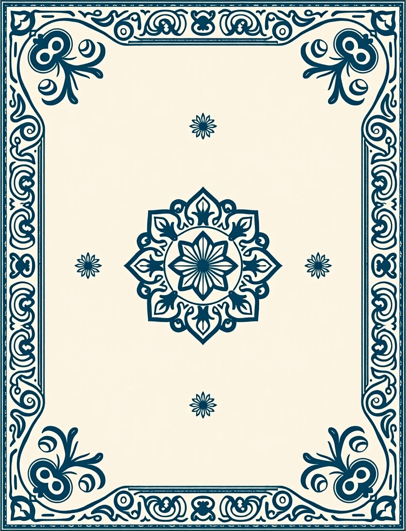 Deep Blue Ornate Floral Medallion Rug