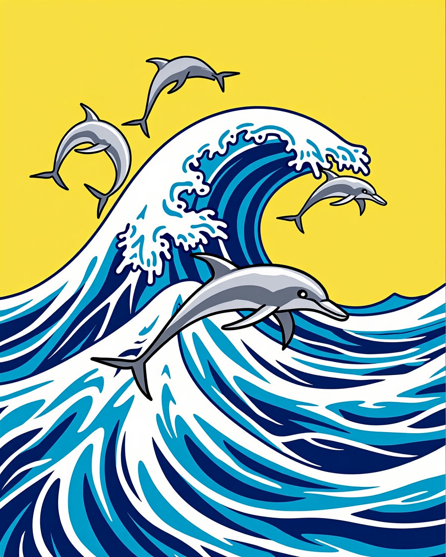 Dolphins Leaping On Blue Waves Rug