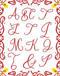 Red Calligraphic Alphabet Border Accent Rug