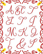 Red Calligraphic Alphabet Border Accent Rug
