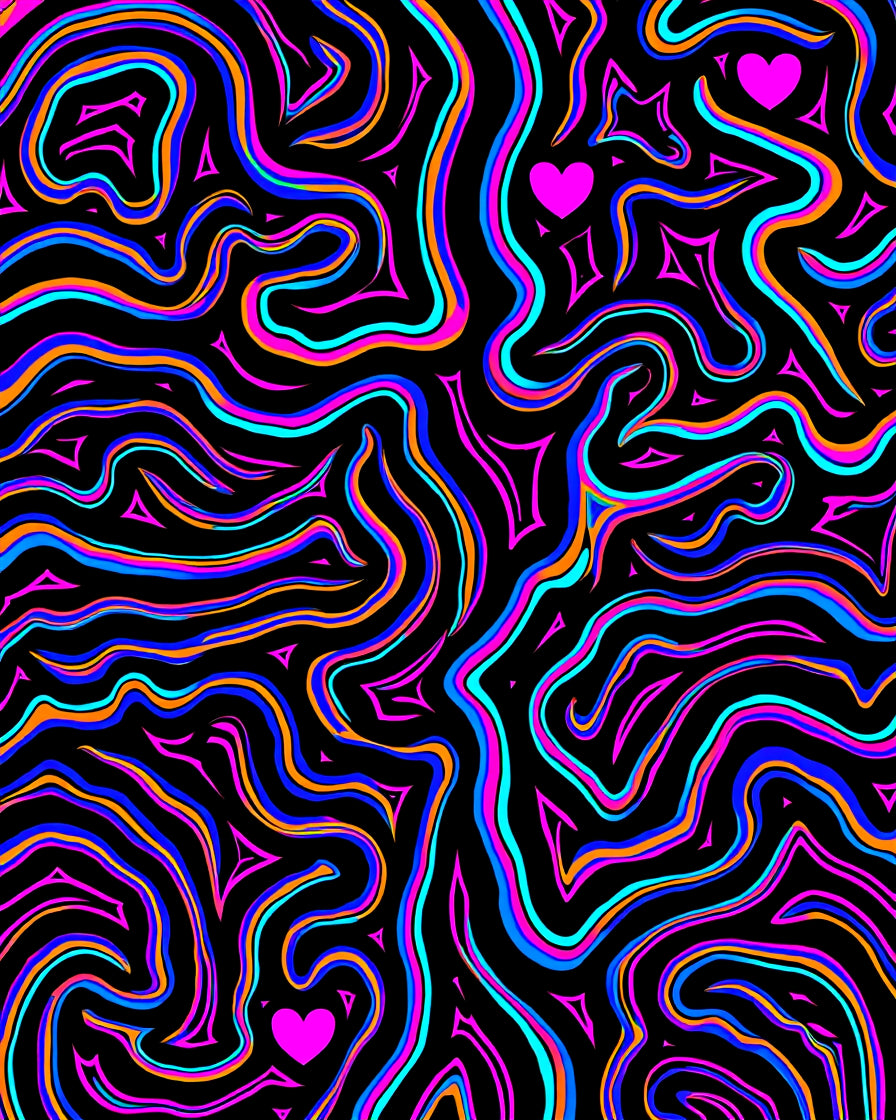 Vibrant Neon Swirl Heart Rug