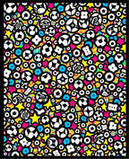 Vibrant Soccer Ball Star Collage Rug