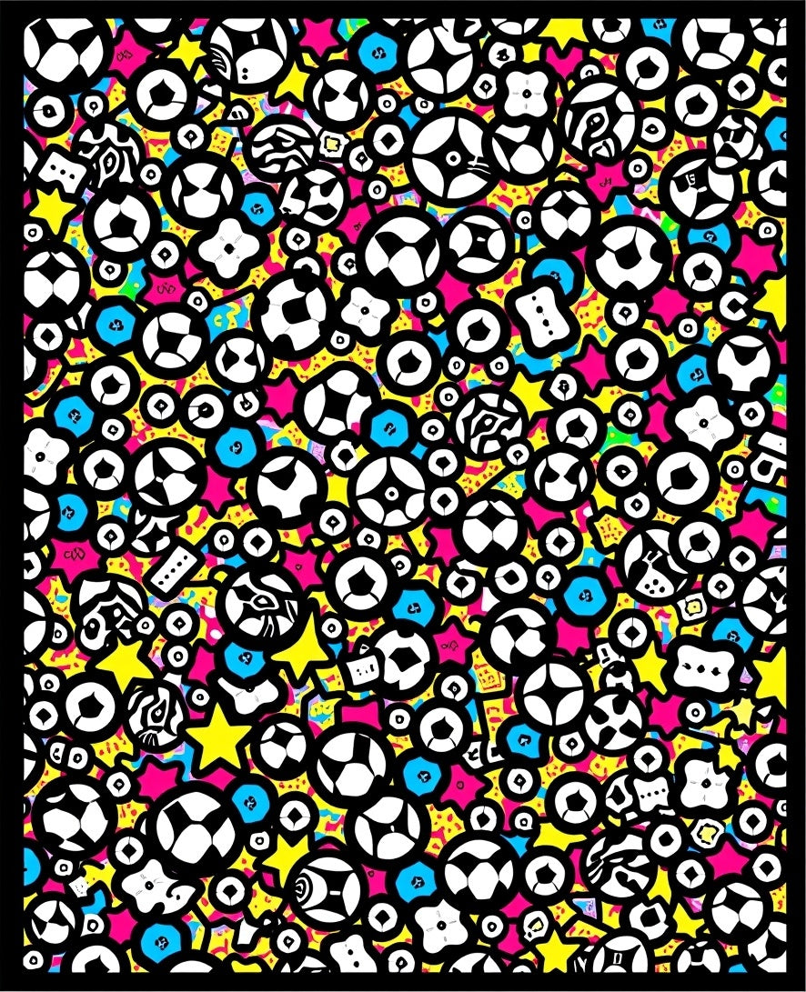 Vibrant Soccer Ball Star Collage Rug