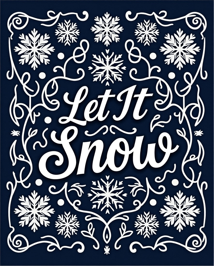 Dark Blue White Snowflake Calligraphy Rug