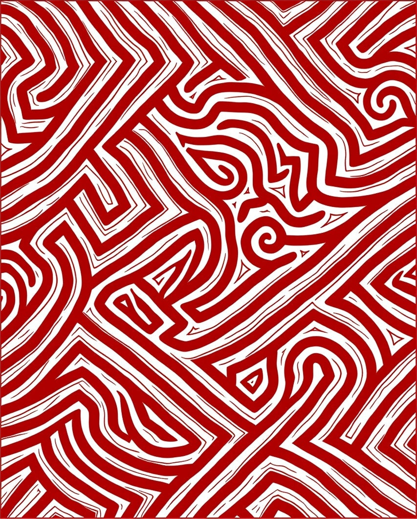 Bold Red Maze Labyrinth Rug