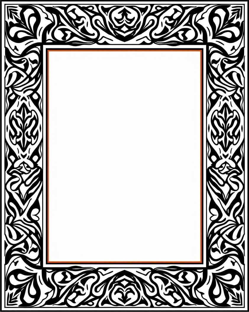 Black White Art Nouveau Scroll Border Rug