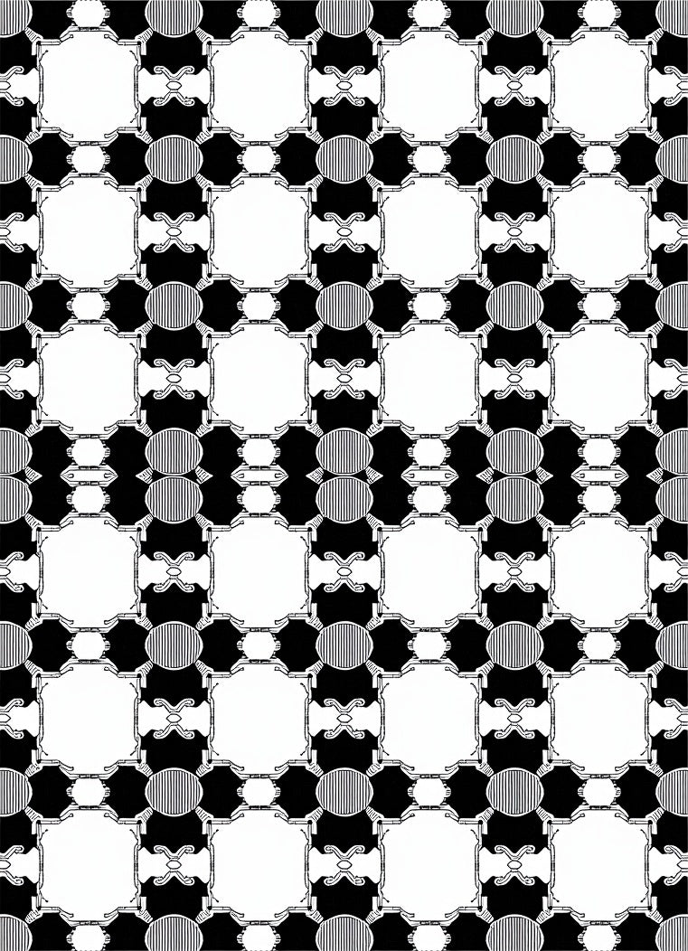 Monochrome geometric trellis repeat Rug