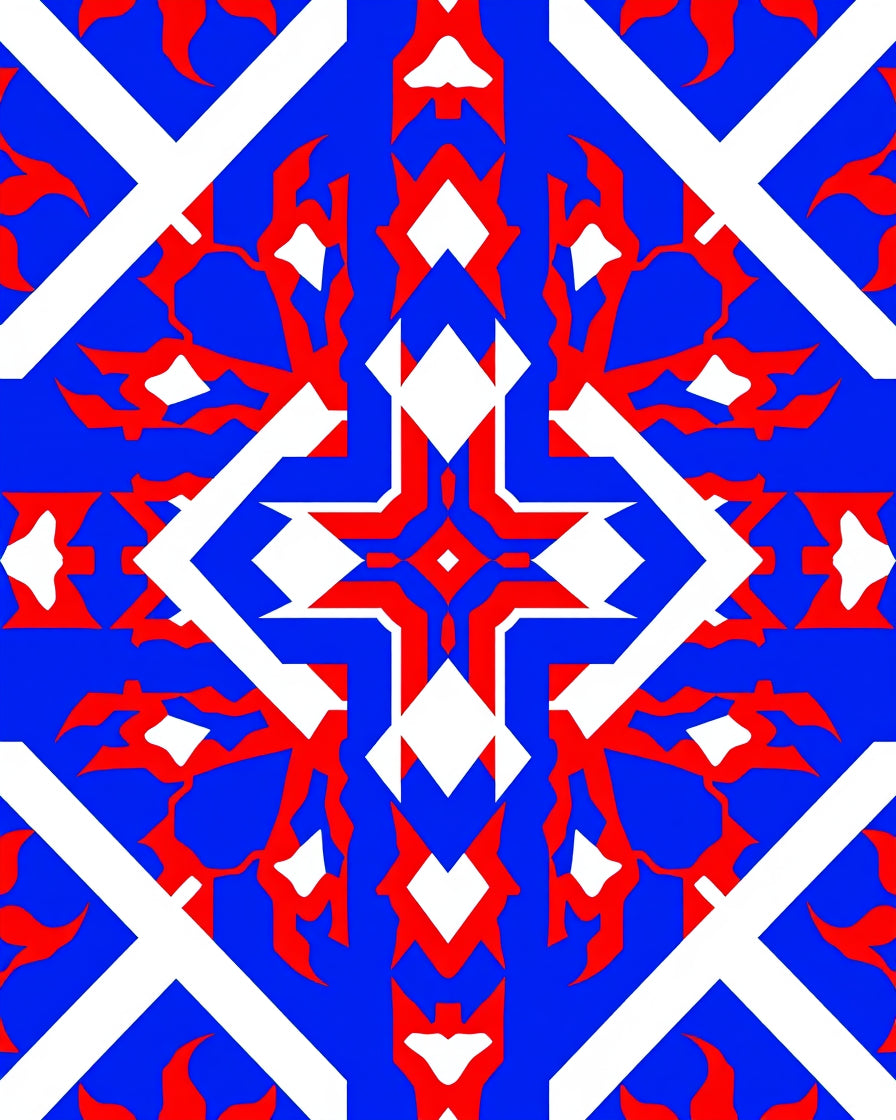 Red White Blue Geometric Starburst Rug