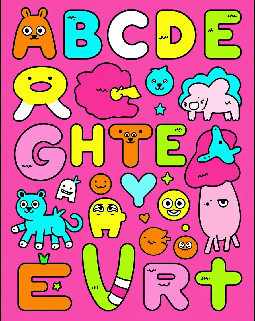 Whimsical Alphabet Critter Cartoon Collection Rug