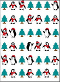 Penguin Friends Red Scarf Christmas Trees Rug
