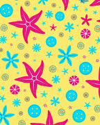 Bright Pink Blue Starfish Buttons Underwater Rug