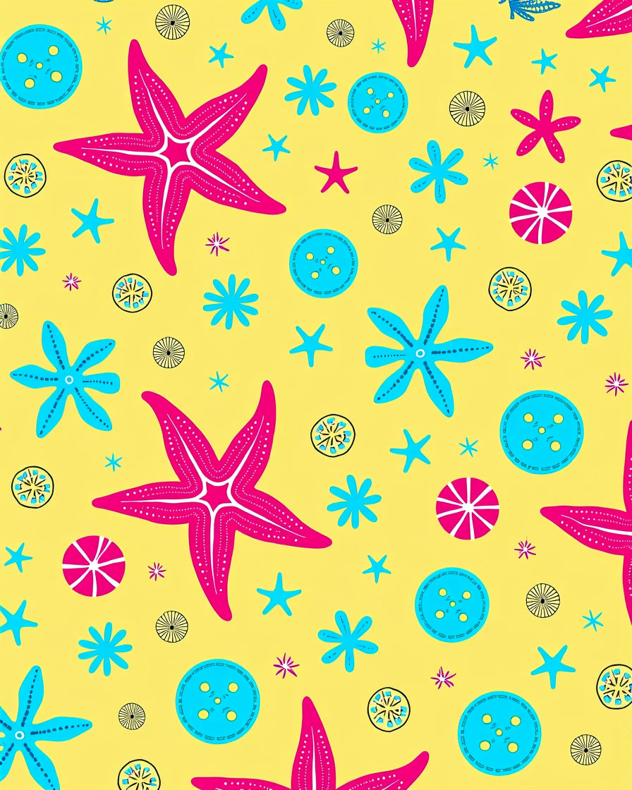 Bright Pink Blue Starfish Buttons Underwater Rug