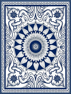 Classic Navy Floral Medallion Frame Rug