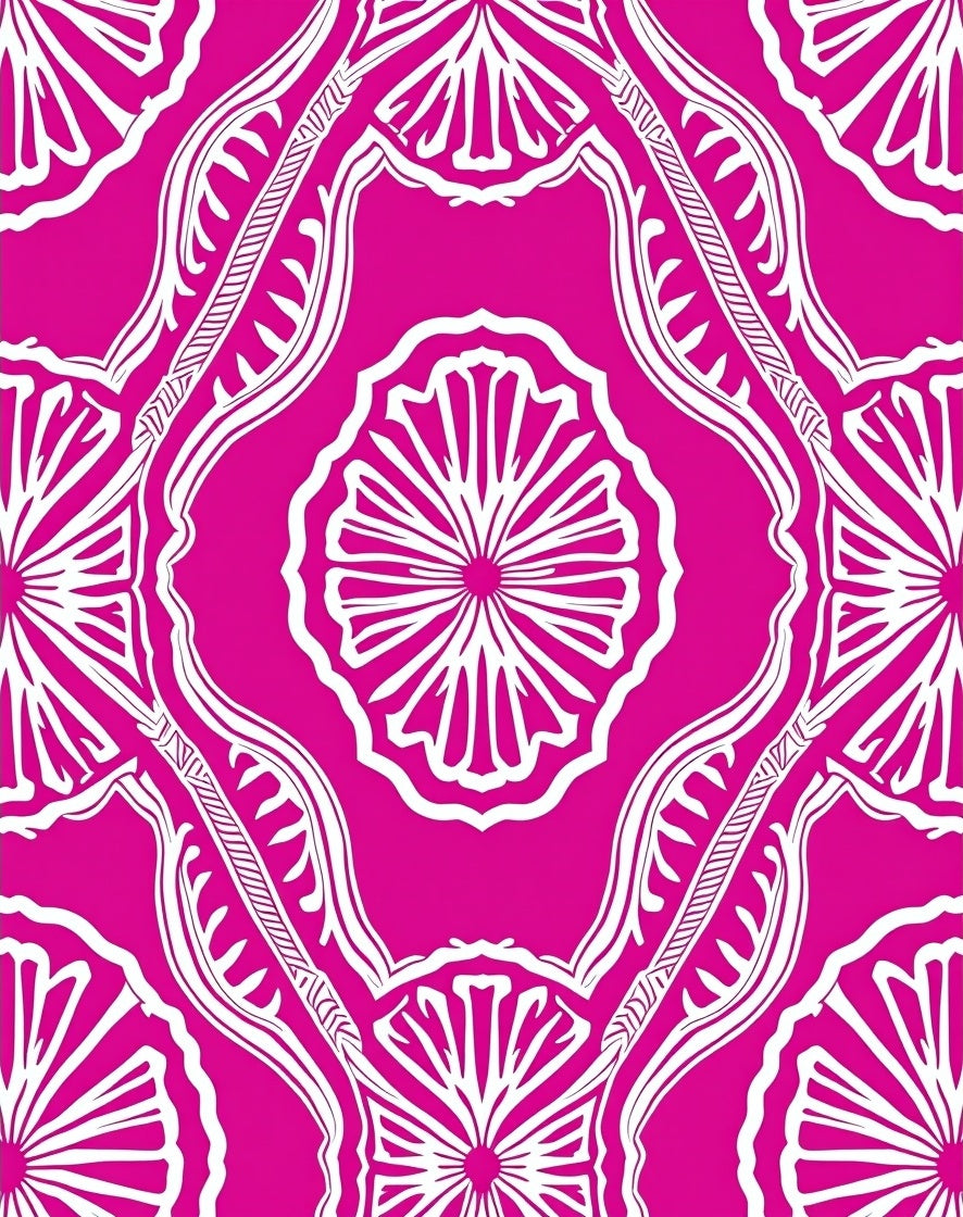 Bright Fuchsia Fan Shaped Medallions Rug
