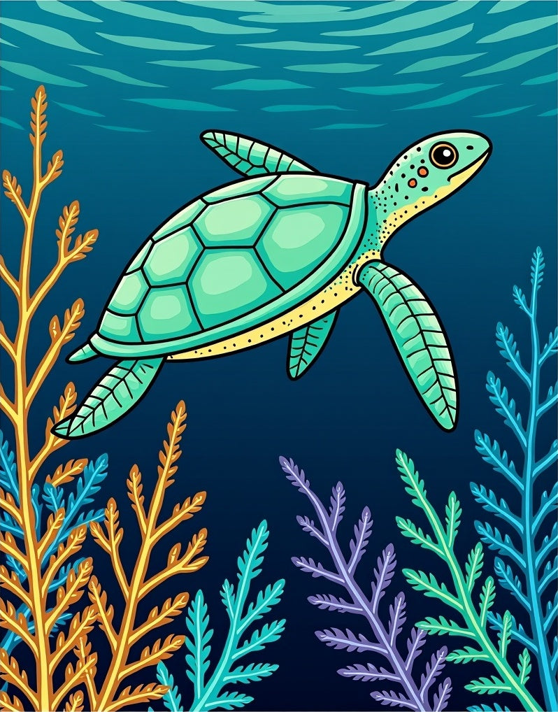 Oceanic Sea Creature Turtle Coral Rug