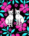Whimsical White Cats Tropical Bloom Rug