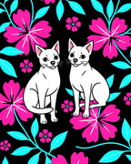 Whimsical White Cats Tropical Bloom Rug