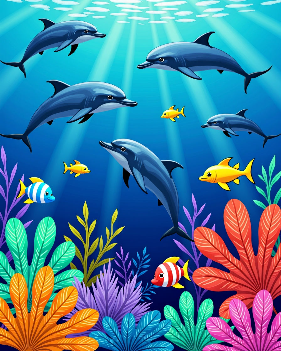 Midnight Blue Ocean Dolphin Coral Scene Rug