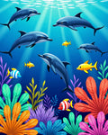 Midnight Blue Ocean Dolphin Coral Scene Rug