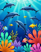Midnight Blue Ocean Dolphin Coral Scene Rug