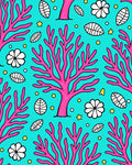 Bright Pink Coral Whimsical Aquatic Scene Rug