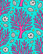 Bright Pink Coral Whimsical Aquatic Scene Rug