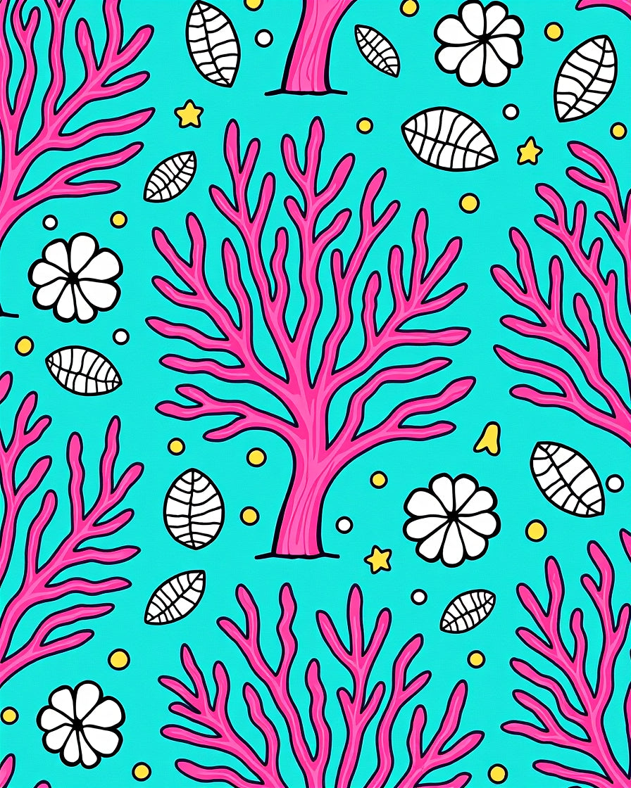 Bright Pink Coral Whimsical Aquatic Scene Rug