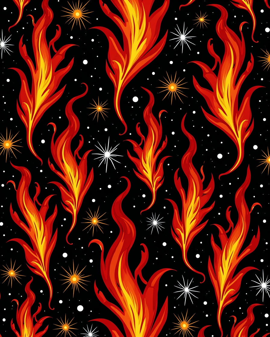 Fiery Red Yellow Flames Black Stars Rug