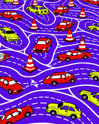 Red Yellow Cars Traffic Cones Rug