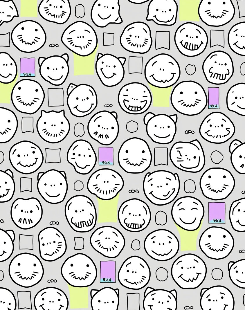 Whimsical Faces Gray Background Rug