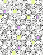 Whimsical Faces Gray Background Rug