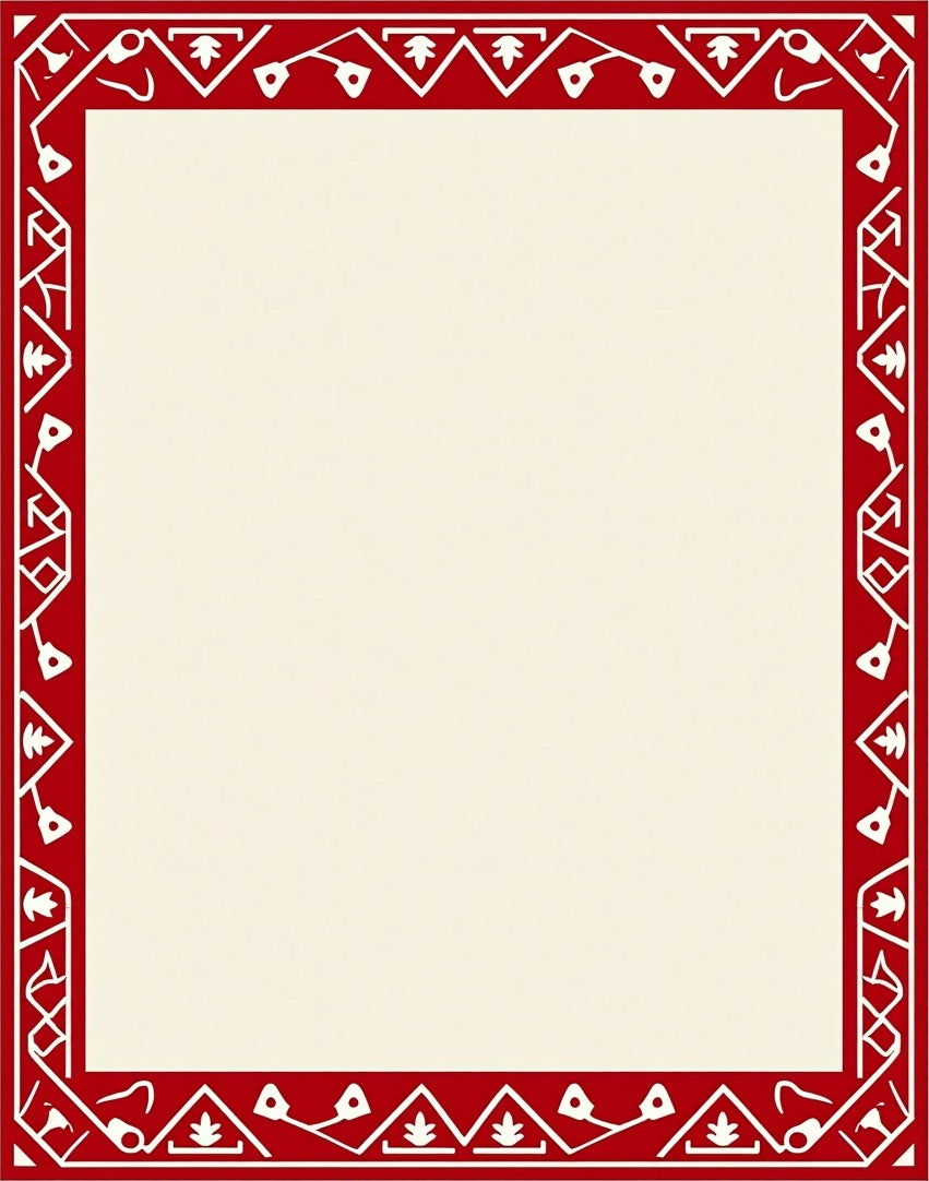 Crimson Red Geometric Folk Border Rug