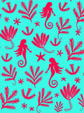 Aqua Mermaid Coral Starfish Silhouette Rug