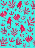 Aqua Mermaid Coral Starfish Silhouette Rug