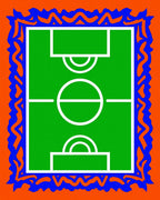 Green Football Field Orange Blue Border Rug